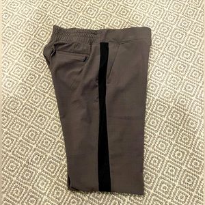 Athleta Brooklyn Ankle Pant brown plaid with black stripe sz 0